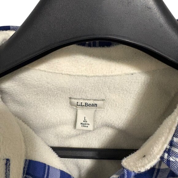 LL Bean Shirt Jacket Women Large Blue Plaid Flannel Sherpa Lined Shacket - Picture 5 of 6